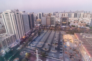 Aerial view of Zayed the First parking in the Abu Dhabi downtown, United Arab Emirates. - 762746700