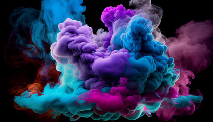 Abstract clouds of color smoke colorful texture background. Colored fluid powder explosion, dust, vape smoke liquid abstract clouds, Ai generated image