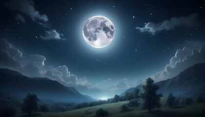 Fototapeta na wymiar Enchanting Starry Night Sky With A Full Moon Cel Upscaled 3