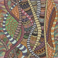 Fototapeta premium Abstract vector seamless wave background of doodle hand drawn line. Psychedelic design. Vector illustration