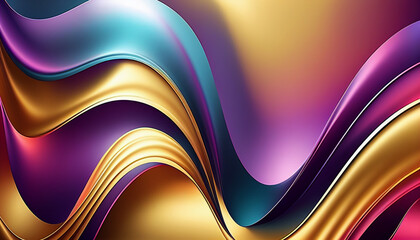 Abstract colorful Metallic Wavy Background. Abstract fluid iridescent holographic neon curved wave in motion colorful background 3d render. Ai generated image