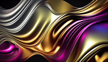 Abstract colorful Metallic Wavy Background. Abstract fluid iridescent holographic neon curved wave...