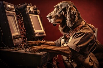 Dog Sitting in Front of Computer Keyboard