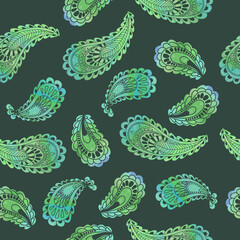 Hand draw seamless pattern with arabic, oriental, indian motiv. Traditional ornament, paisley