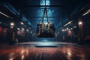 Fototapete Punching bag hanging on a rope in a gym at night © Creative
