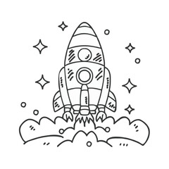 Fototapeta premium Adobe Illustrator Artwork of a black and white drawing of a rocket