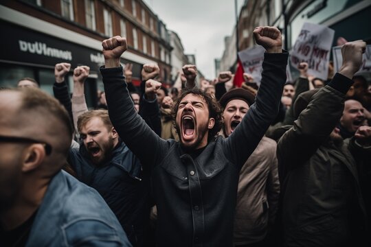 Crowd of people protesting on a street
