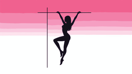 Black silhouette of slim pole dancer woman flat vec