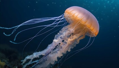 A Jellyfish In A Sea Of Twinkling Ocean Life Upscaled 4 - obrazy, fototapety, plakaty