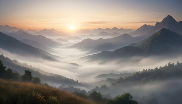 Invigorating Morning Sunrise Over A Misty Mountai Upscaled 4