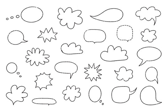 Hand drawn crayon speech bubbles. Vector doodle illustration set.