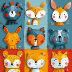 set of funny cartoon animals