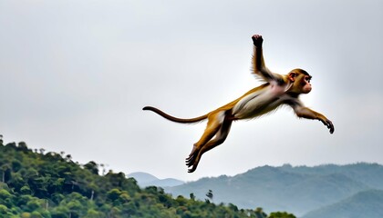 Fototapeta na wymiar A Monkey Leaping Through The Air Upscaled