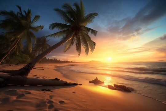 Tropical beach sunset sunrise ocean wave