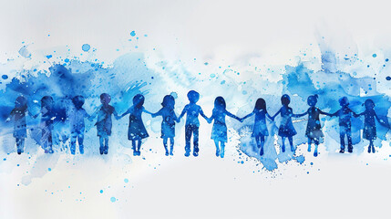 International Missing Children's Day. May 25. blue silhouettes of children . White background. Poster, banner, card, background., victims of enforced disappearances  - obrazy, fototapety, plakaty