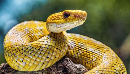 Fototapeta premium yellow viper snake in close up