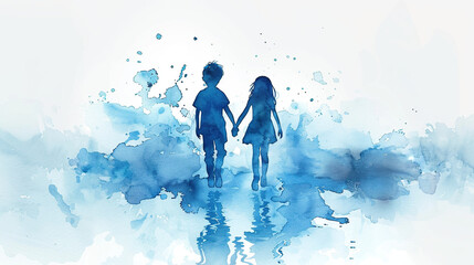 International Missing Children's Day. May 25. blue silhouettes of children . White background. Poster, banner, card, background.