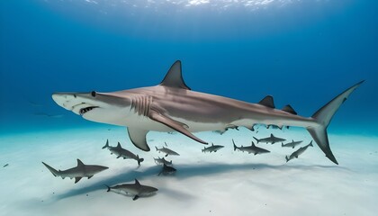 A Hammerhead Shark Chasing After A School Of Squid Upscaled 4 - obrazy, fototapety, plakaty