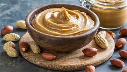 creamy peanut butter with nuts - obrazy, fototapety, plakaty