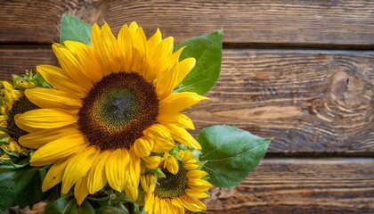 a beautiful sunflower bouquet in front of a wooden wall germany