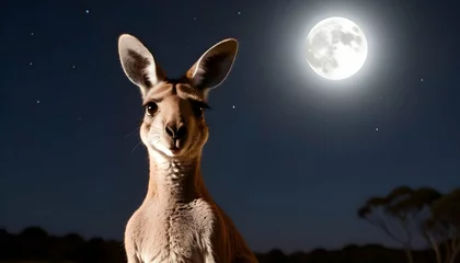 Zelfklevend Fotobehang A Kangaroo With Its Eyes Gleaming In The Moonlight Upscaled 4 © Hadiya