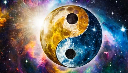  the soul and the cosmic yin yang are celebrating the cosmos and the moon beautiful spiritual illustration of colorful connections to the universe and the creation © Patti