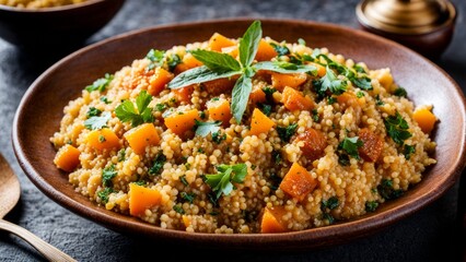 Couscous is a coarse wheat grain, traditional for the Maghreb countries. - obrazy, fototapety, plakaty