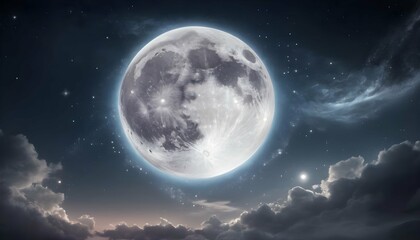 Fototapeta na wymiar Ethereal Celestial Night Sky With A Full Moon St Upscaled