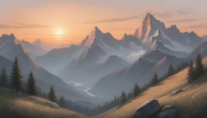 Papier Peint photo Lavable Alpes Serene Mountain Range At Sunset Majestic Peaks S Upscaled 3