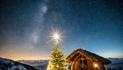 the star shines over the manger of christmas of jesus christ