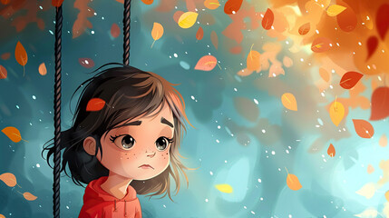 International Day of Innocent Children Victims of Aggression and missing children day concept, a sad lost alone girl on swing 