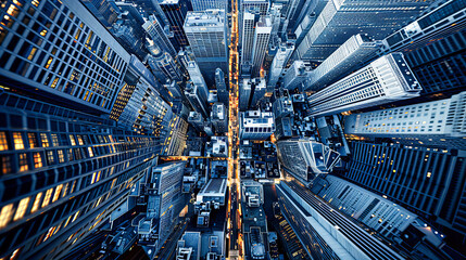 Aerial View of a Bustling Cityscape at Night, Capturing the Dynamic Essence of Hong Kong with Illuminated Skyscrapers and Streets