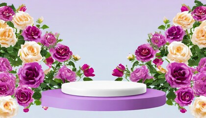 podium background flower rose product pink 3d spring table beauty stand display nature white garden rose floral summer background podium cosmetic valentine easter field scene gift purple day romantic
