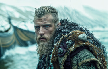 handsome strong and muscular Viking warrior. Historical Viking culture concept - 762757777