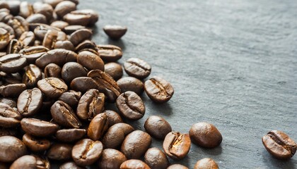 coffee beans on gray background with space for text or drink menu