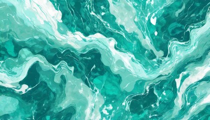 Obraz premium abstract marbling oil acrylic paint background illustration art wallpaper turquoise aquamarine white color with liquid fluid marbled paper texture banner painting texture