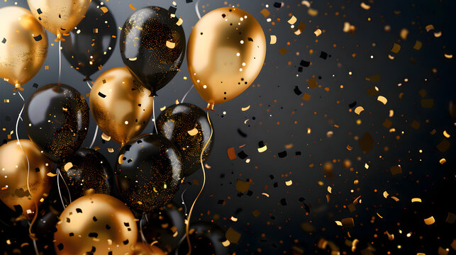 Festive black and gold balloons background - design party banner