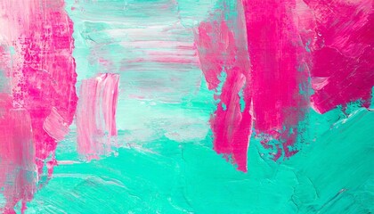 closeup of abstract rough pink turquoise art painting texture background wallpaper with oil or...