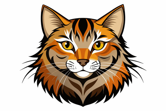 Logo with cat image brown color realistic vector art illustration