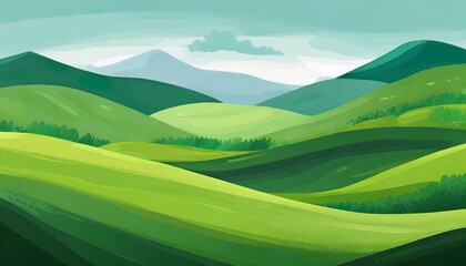panoramic view of a beautiful landscape of green hills and meadows abstract organic wallpaper background illustration