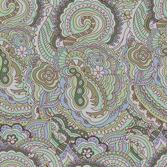 Hand draw seamless pattern with arabic, oriental, indian motiv. Traditional ornament, paisley