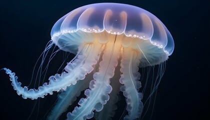 A Jellyfish With Tentacles That Shimmer With Phosp Upscaled