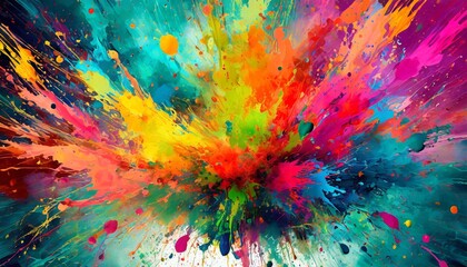 a colorful explosion of paint splatters that creates a dramatic and striking abstract background
