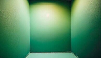 a 3d room with a gradient green background is depicted in an abstract studio setting for product
