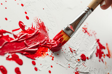 Paintbrush painting red paint on a white painting background painting