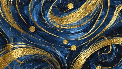 dark blue textured oil paint wit golden elements abstract background