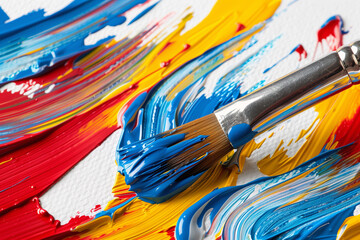 Paintbrush painting colorful color splashes, white background, painting