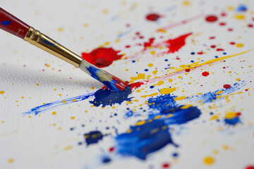 Obraz premium Paintbrush painting colorful color splashes, white background, painting