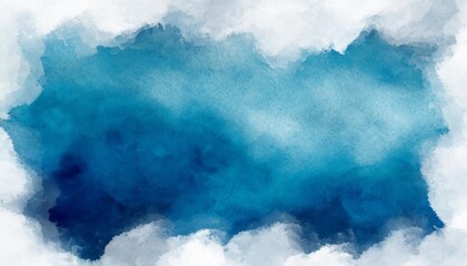 white and blue background design with painted grunge borders in dark cloudy blue sky design on watercolor paper texture - obrazy, fototapety, plakaty