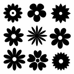 Set of black and white flowers. Vector illustration
